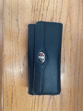 Black Pebbled Leather Wallet with Silver Turn-Lock